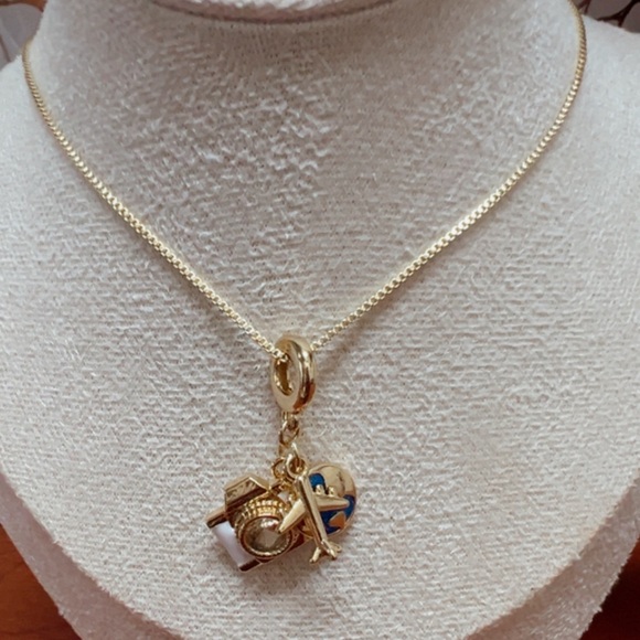 2 Necklaces | stainless steel | heart & plain with camera pendant + For Vacation - Picture 2 of 2